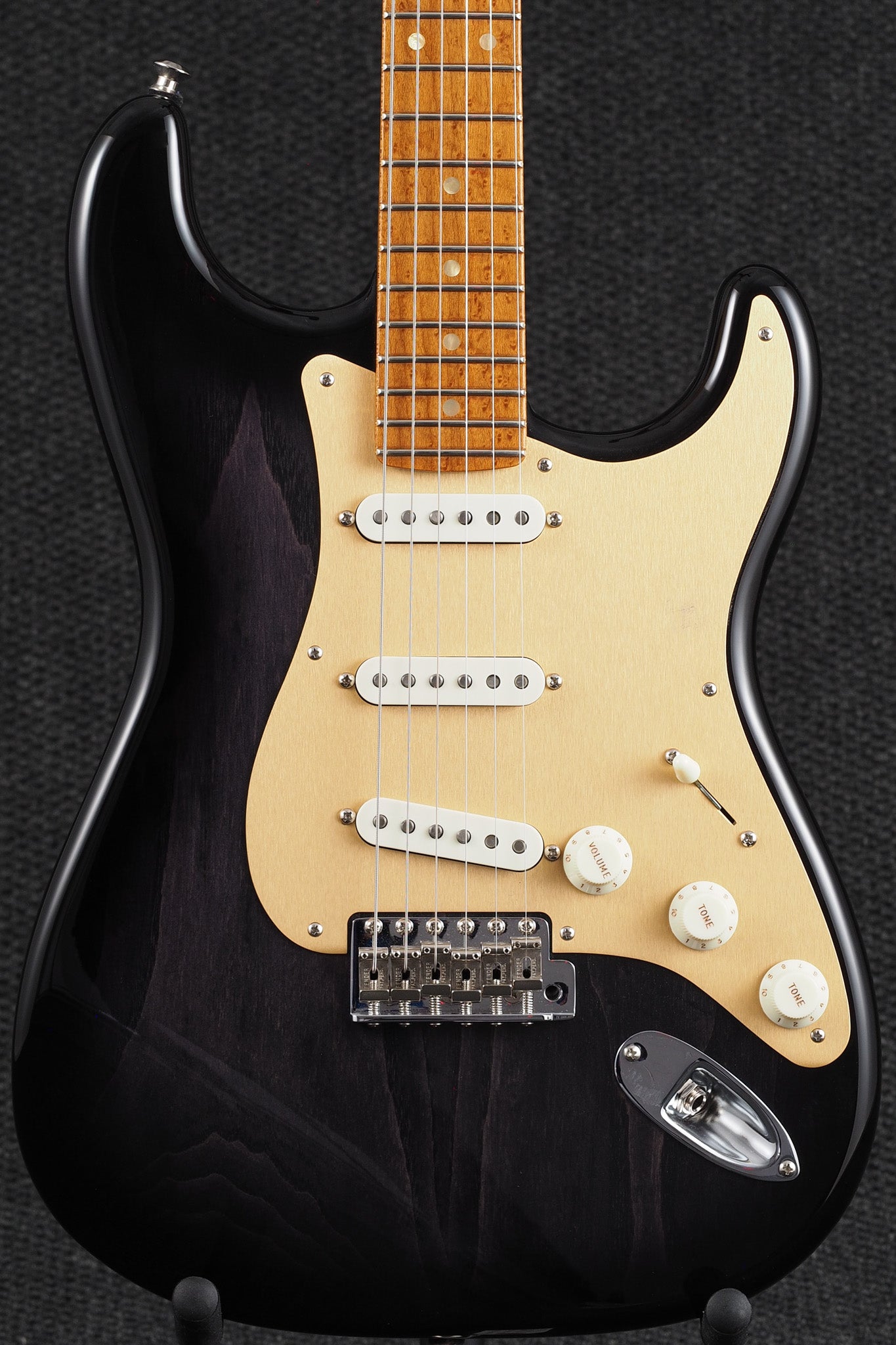 Stratocaster with Roasted Curly Maple neck, NOS Aged - Transparent Black